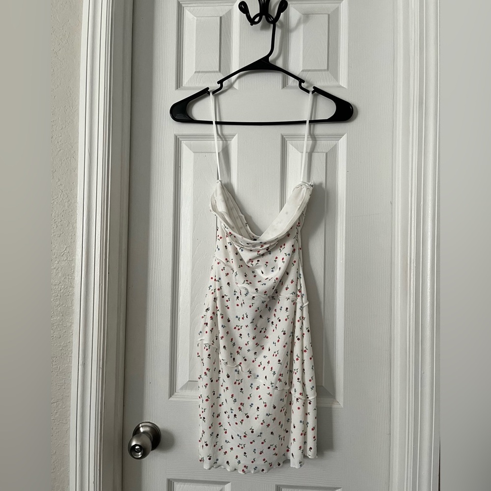 Floral White Strapless Mini Dress